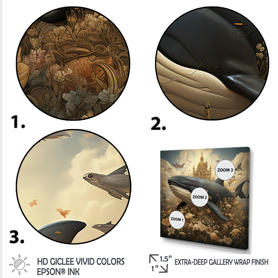 Whales Majesty futuristic - Coastal Animal Canvas Wall Art