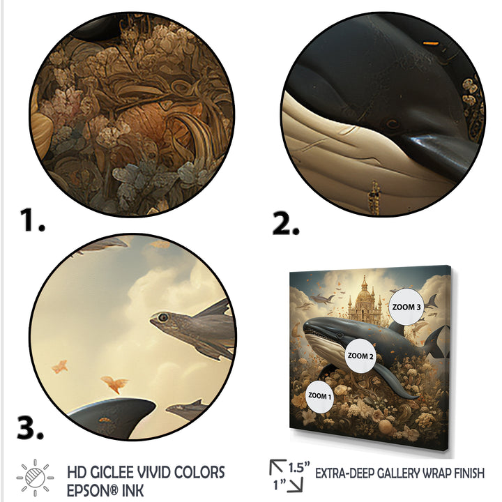 Whales Majesty futuristic - Coastal Animal Canvas Wall Art