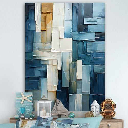 Blue and white Nautical Shapes IV - Coastal Canvas Wall Art