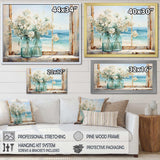 Blue window beachfront view blooms I - Coastal Canvas Wall Art