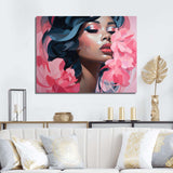 Pink and blue fashion woman floral portrait II - Fashion Canvas Wall Art