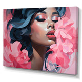 Pink and blue fashion woman floral portrait II - Fashion Canvas Wall Art