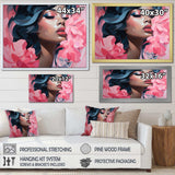 Pink and blue fashion woman floral portrait II - Fashion Canvas Wall Art