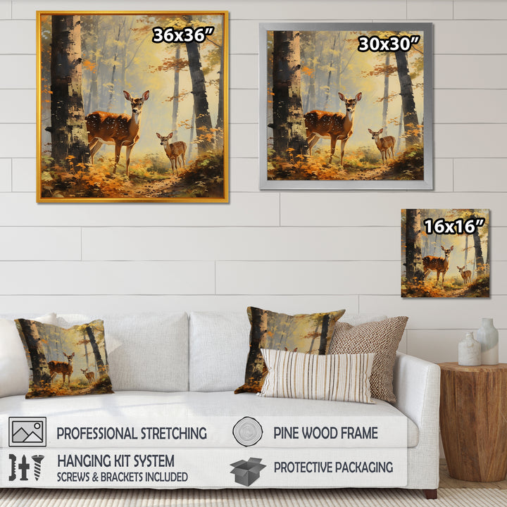 Retro Woods Deer Artistry - Deer Framed Canvas Art