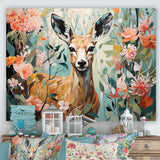 Pink and green deer blooms - Deer Large Canvas Wall Art