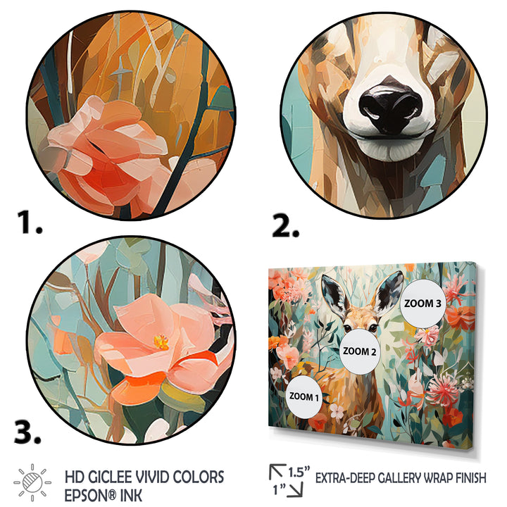 Pink and green deer blooms - Deer Large Canvas Wall Art