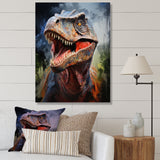 Blue and grey Prehistoric dinosaur giant portrait - Dinosaur Framed Canvas Art