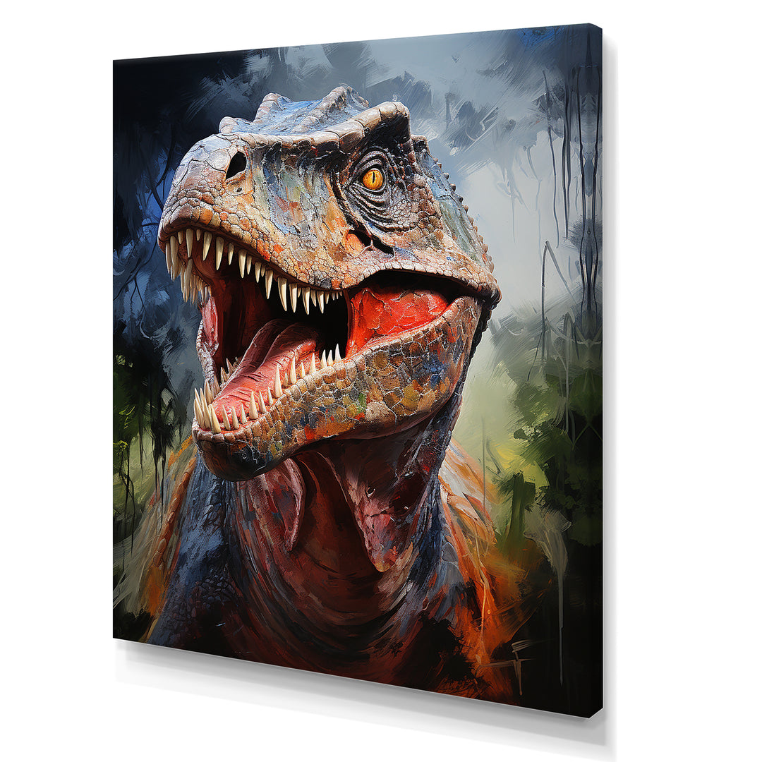 Blue and grey Prehistoric dinosaur giant portrait - Dinosaur Framed Canvas Art