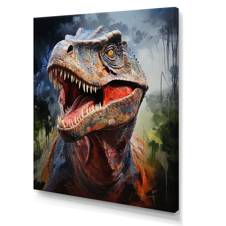 Blue and grey Prehistoric dinosaur giant portrait - Dinosaur Framed Canvas Art