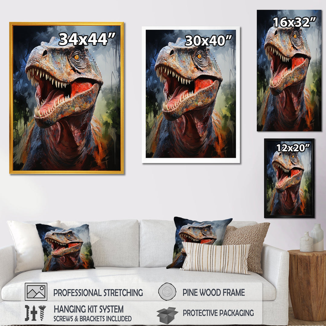 Blue and grey Prehistoric dinosaur giant portrait - Dinosaur Framed Canvas Art