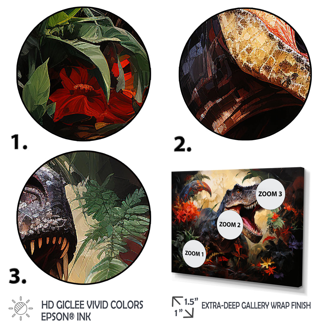 Floral Tyrannosaurus Dinosaur jungle portrait - Dinosaur Wall Decor