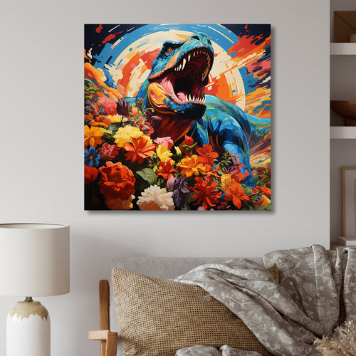 Orange Rainbow Tyrannosaurus jungle portrait - Dinosaur Wall Art Prints