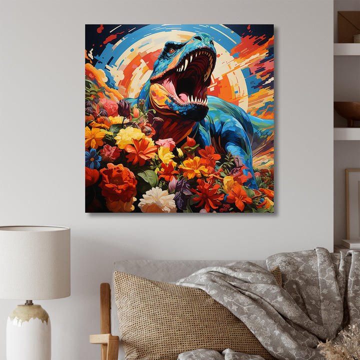 Orange Rainbow Tyrannosaurus jungle portrait - Dinosaur Wall Art Prints