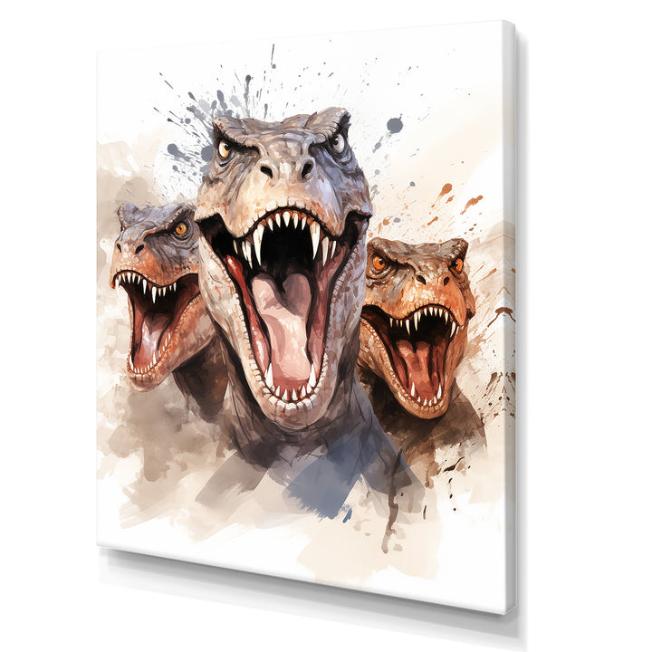 Family Of Velociraptor Dinosaurs Portrait - Dinosaur Framed Canvas Art