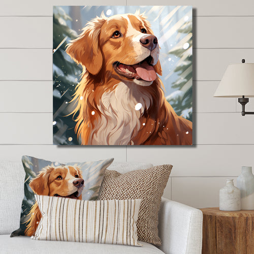 Winter Labrador dog happiness - Dog Large Canvas Wall Art