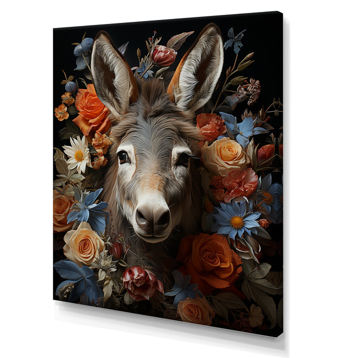 Cute Donkey with color flowers in harmony - Donkey Wall Art Prints
