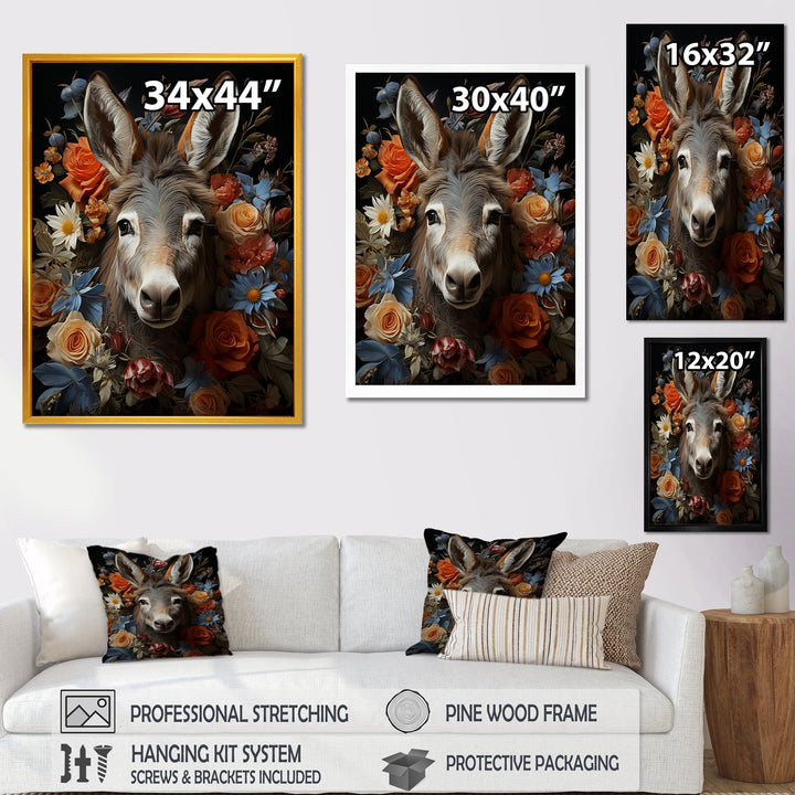 Cute Donkey with color flowers in harmony - Donkey Wall Art Prints