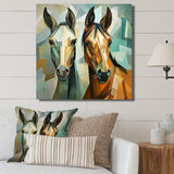 Cubic green and brown horses couple - Brown Horse Wall Art