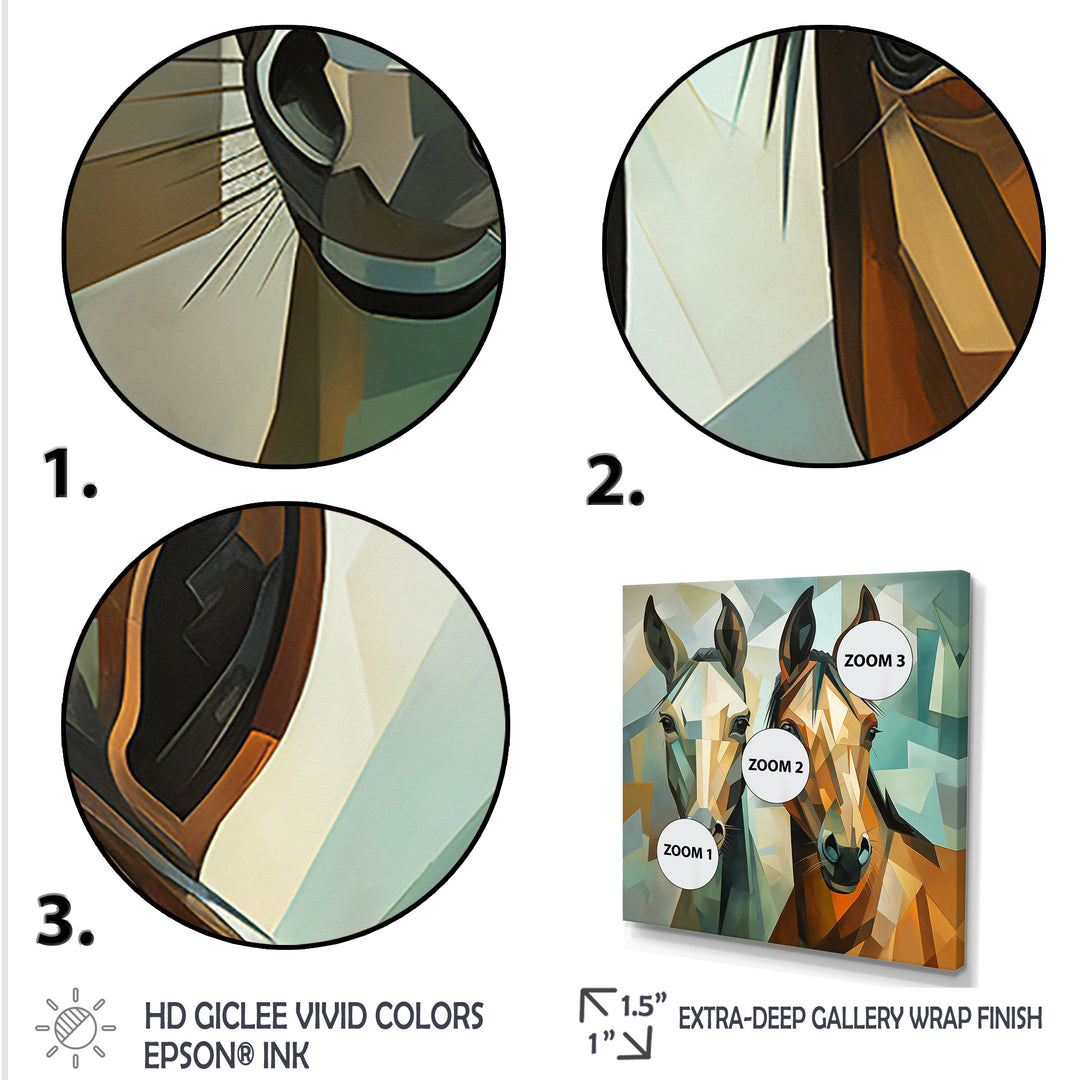 Cubic green and brown horses couple - Brown Horse Wall Art