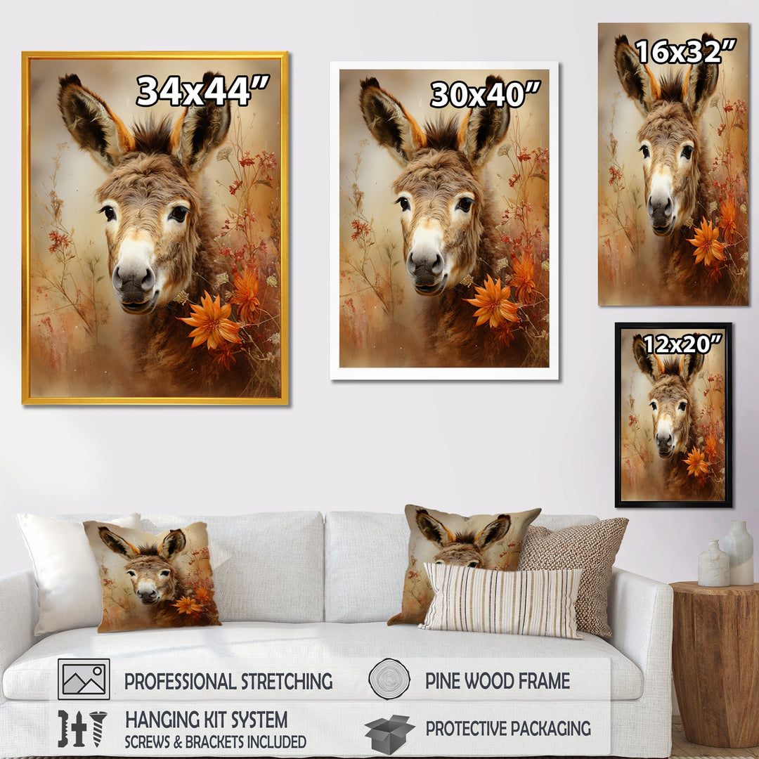Farmhouse Donkey portrait in autumn - Brown Donkey Wall Art