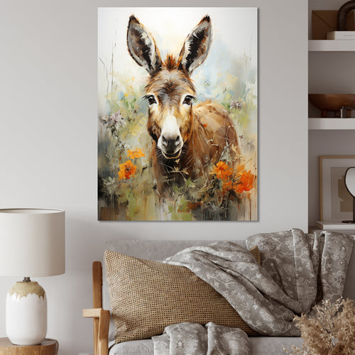 Grey Donkey flower Meadow - Donkey Home Decor Art