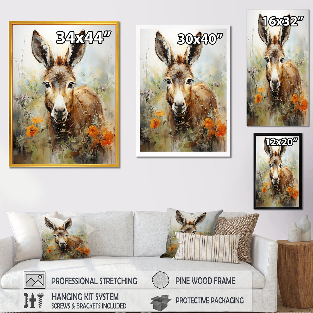 Grey Donkey flower Meadow - Donkey Home Decor Art