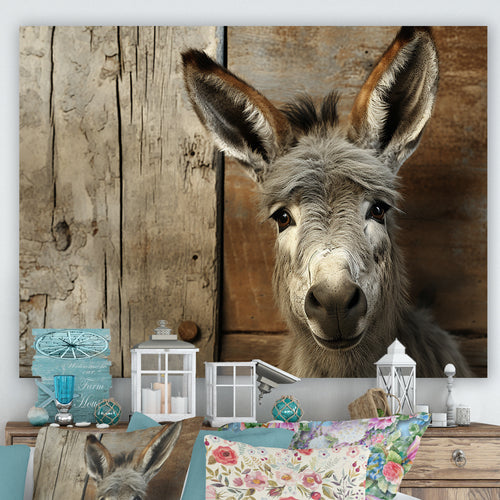 Wood Charming donkey portrait - Donkey Canvas Wall Art