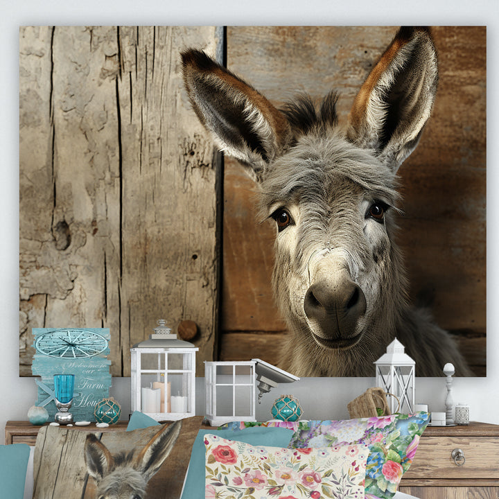 Wood Charming donkey portrait - Donkey Canvas Wall Art