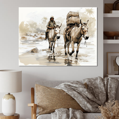 Vintage Donkey journey in the desert - Donkey Canvas Wall Art