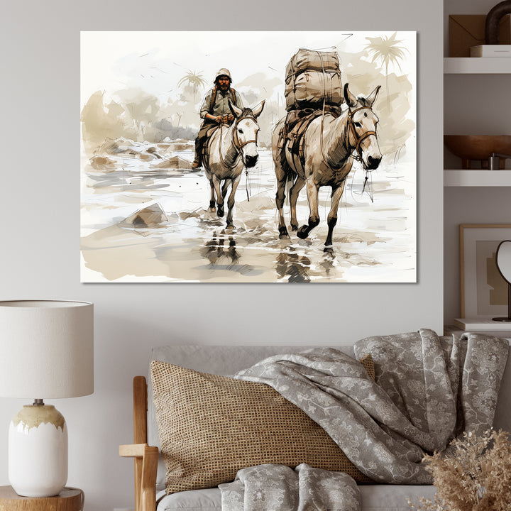 Vintage Donkey journey in the desert - Donkey Canvas Wall Art