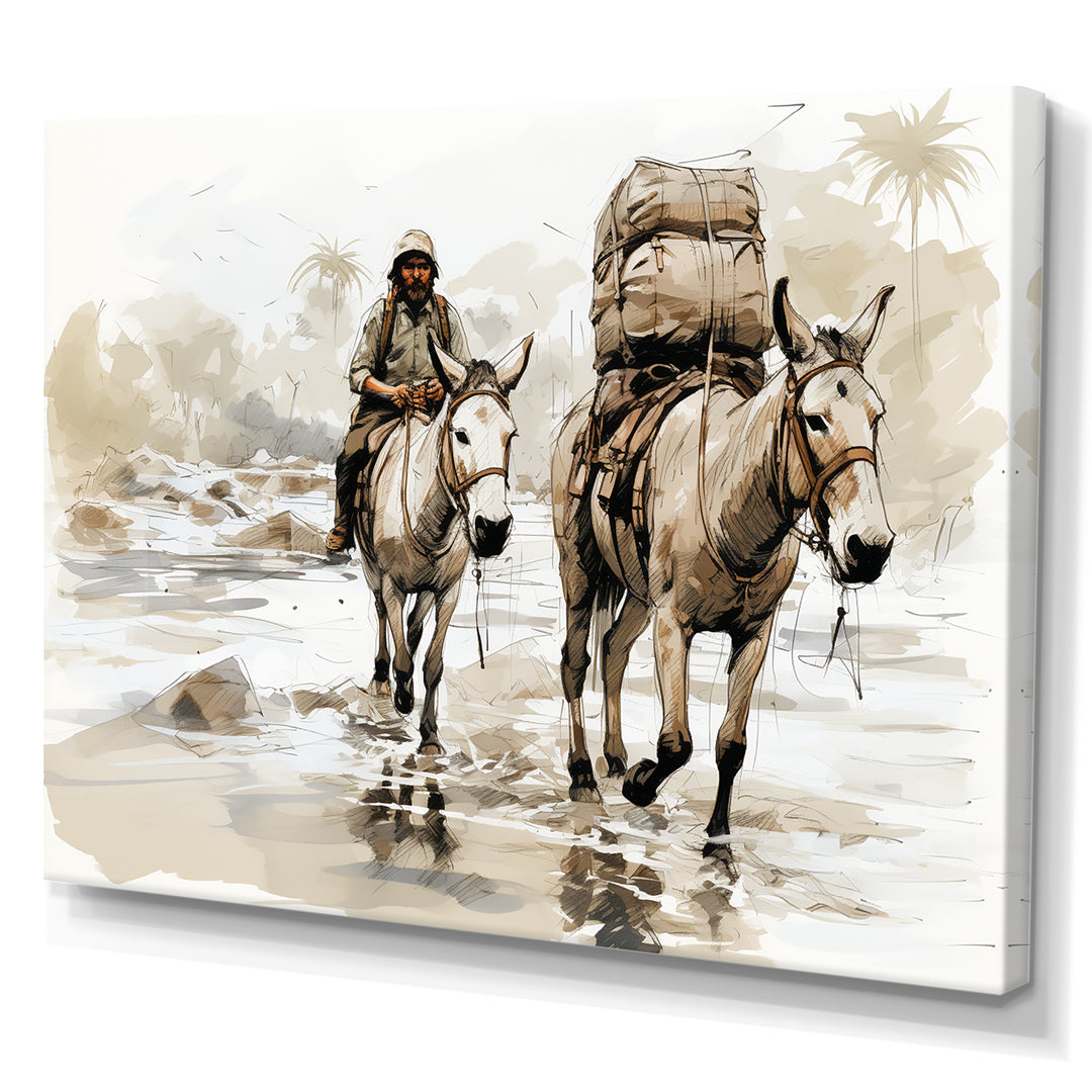 Vintage Donkey journey in the desert - Donkey Canvas Wall Art