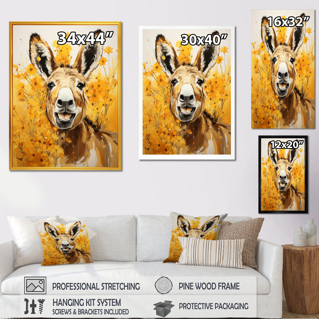 Yellow donkey Pastoral Portrait - Donkey Wall Decor