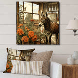 Vintage Donkey farm charm with Orange flowers - Animals Canvas Wall Art