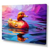 Yellow duck on purple lake - Duck Canvas Wall Art