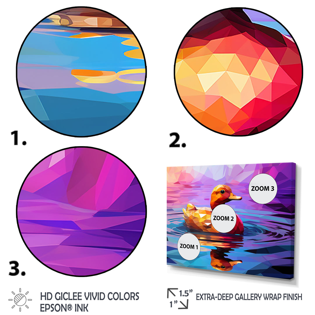 Yellow duck on purple lake - Duck Canvas Wall Art