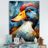 Cubist Quack duck portrait in blue and yellow - Duck Living Room Wall Art