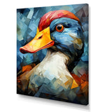Cubist Quack duck portrait in blue and yellow - Duck Living Room Wall Art