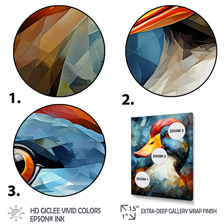 Cubist Quack duck portrait in blue and yellow - Duck Living Room Wall Art