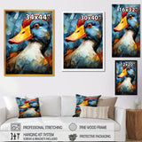 Cubist Quack duck portrait in blue and yellow - Duck Living Room Wall Art