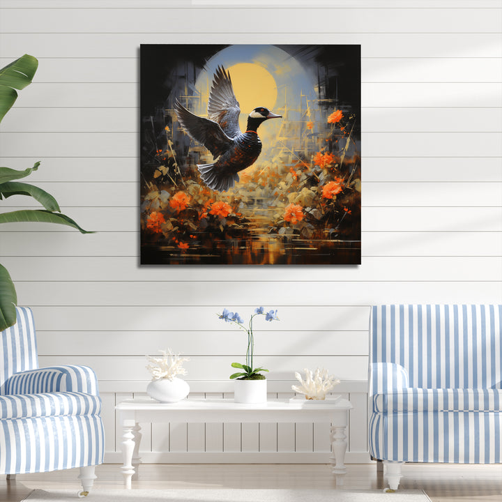 Duck Flight on floral Eclipse - Duck Canvas Wall Art