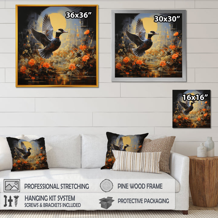 Duck Flight on floral Eclipse - Duck Canvas Wall Art