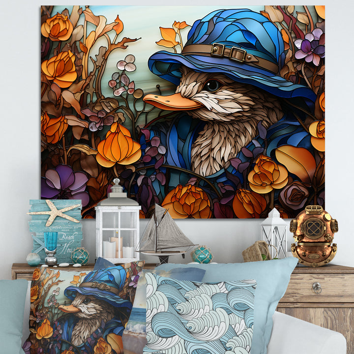 Blue and orange duck blooms Mosaic - Duck Canvas Wall Art