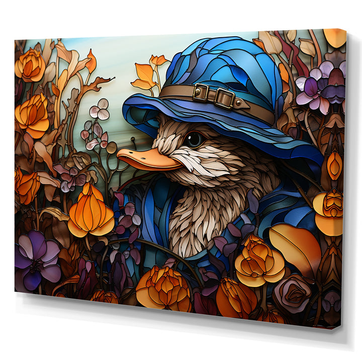 Blue and orange duck blooms Mosaic - Duck Canvas Wall Art