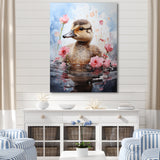 Cute Duck in Floral Elegance - Gray Duck Wall Art