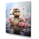 Cute Duck in Floral Elegance - Gray Duck Wall Art