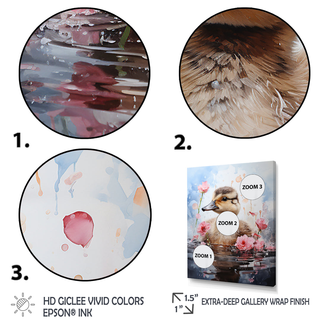 Cute Duck in Floral Elegance - Gray Duck Wall Art