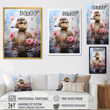 Cute Duck in Floral Elegance - Gray Duck Wall Art