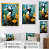 Moonlit duck in floral Elegance - Duck Framed Canvas Art