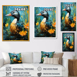 Moonlit duck in floral Elegance - Duck Framed Canvas Art