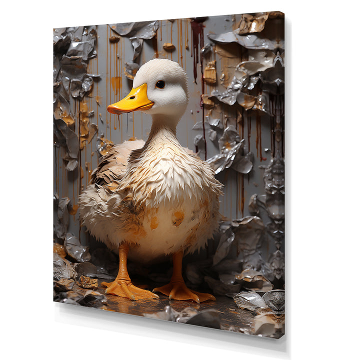 Grey and yellow duck Feathered Elegance - Duck Living Room Wall Art